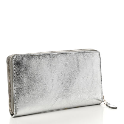 Balenciaga Metallic Calfskin Essential Continental Zip Around Wallet Silver 3 of 8