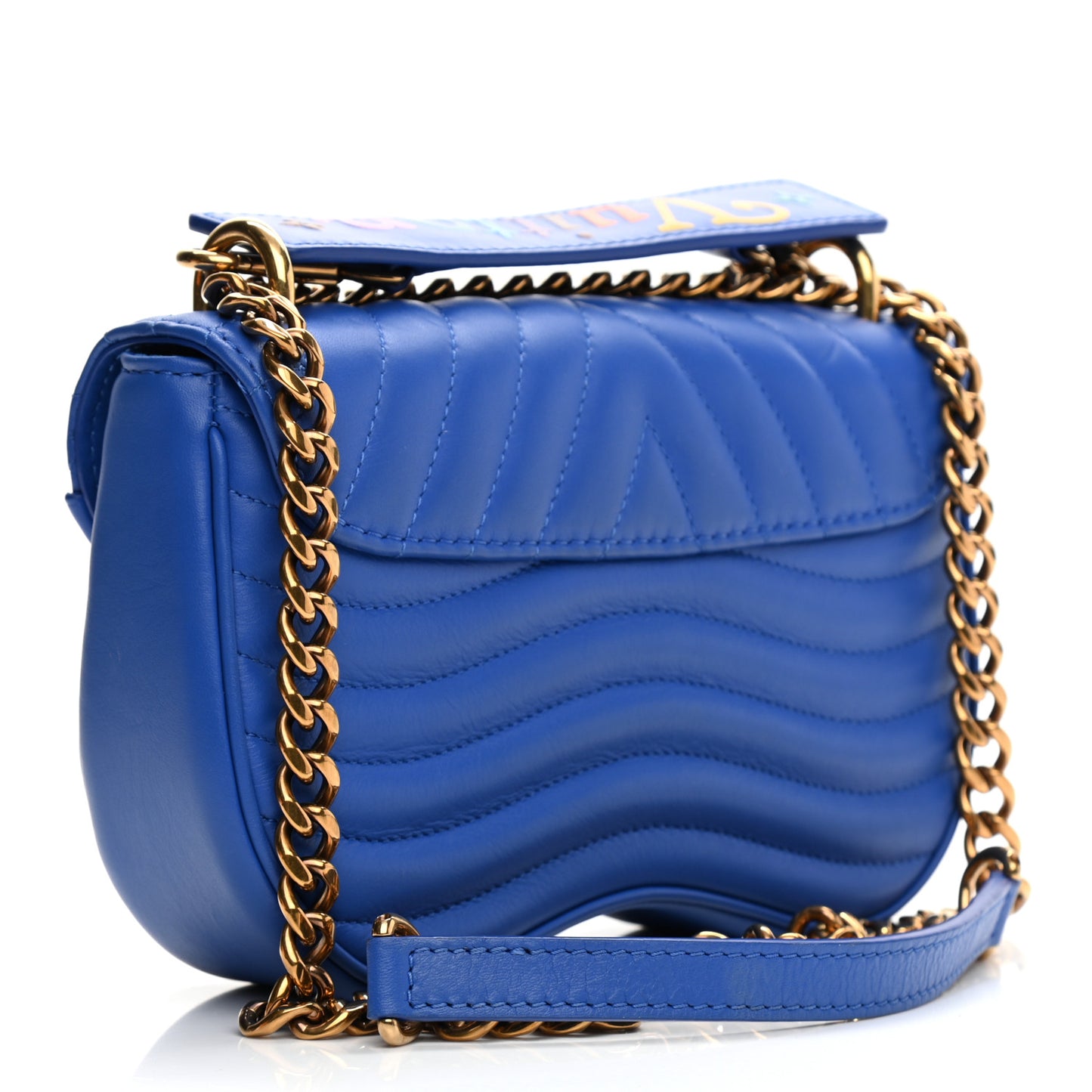 Calfskin New Wave Chain PM Blue Neon