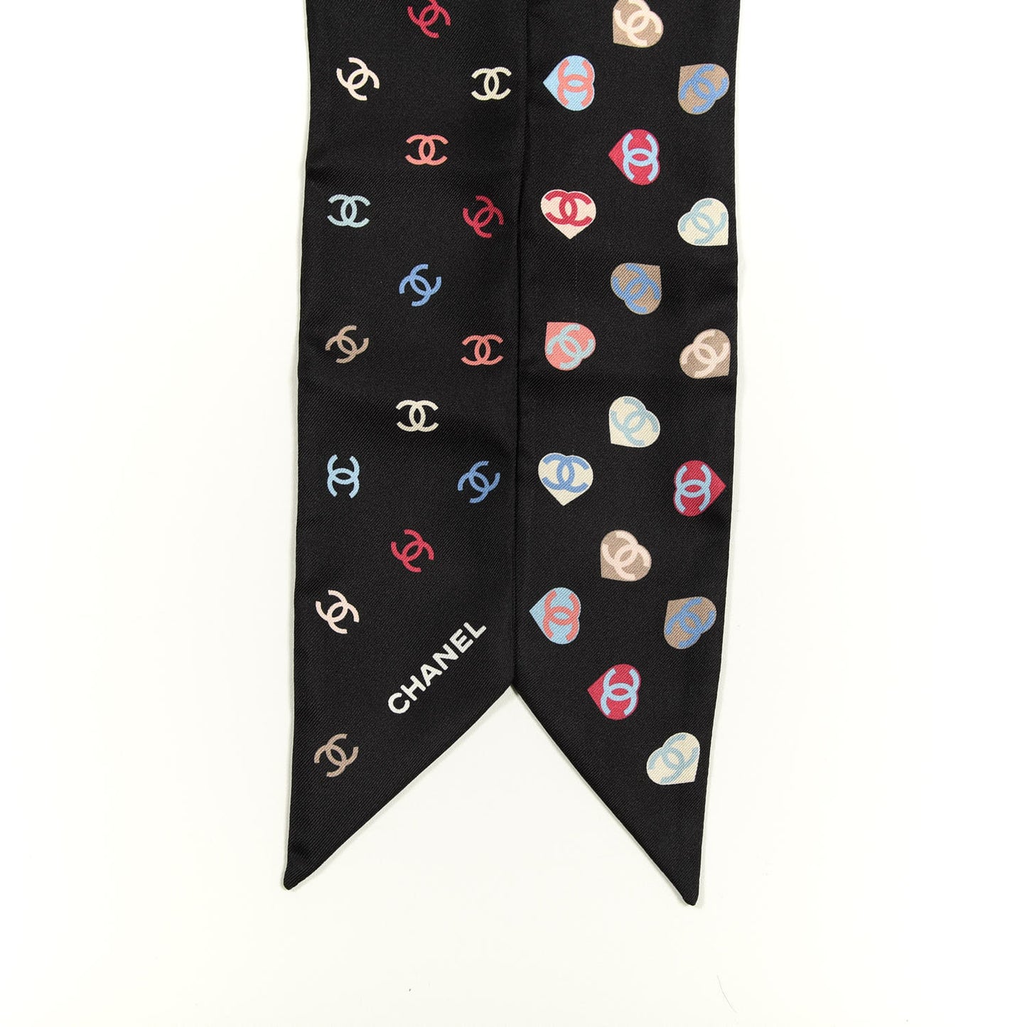 Silk Heart CC Slim Bandeau Scarf Black