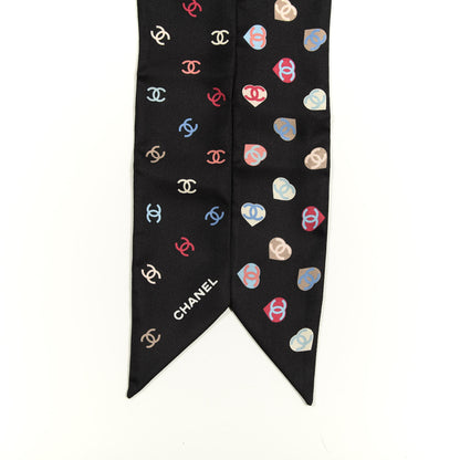 Chanel Silk Heart CC Slim Bandeau Scarf Black 3 of 3