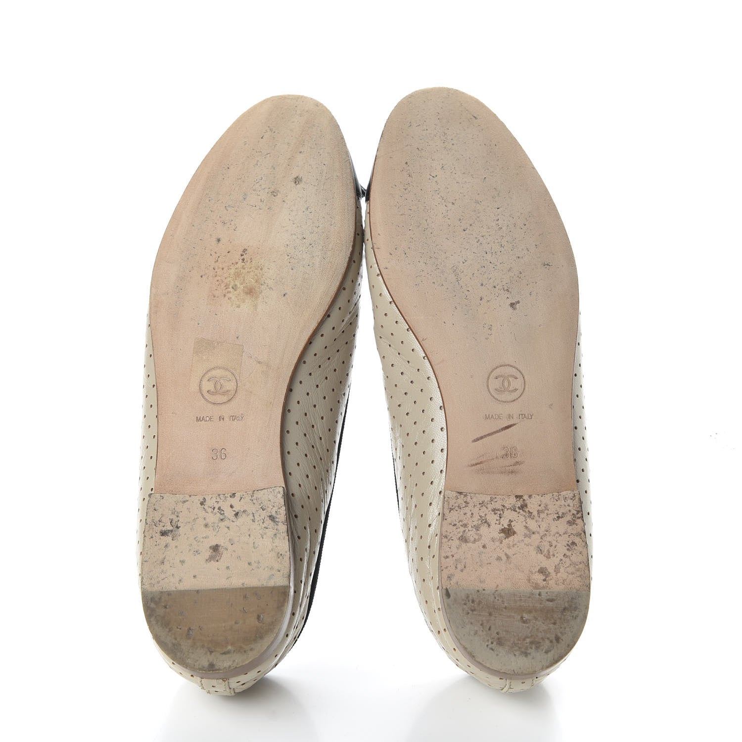 Chanel Lambskin Perforated Cap Toe Ballerina Flats 36 Beige Black 5 of 9