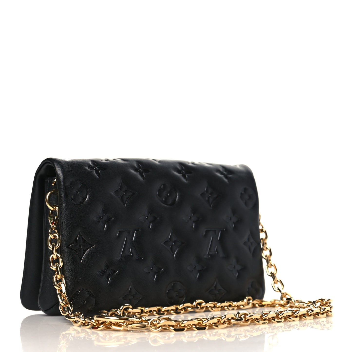 Lambskin Embossed Monogram Pochette Coussin Black
