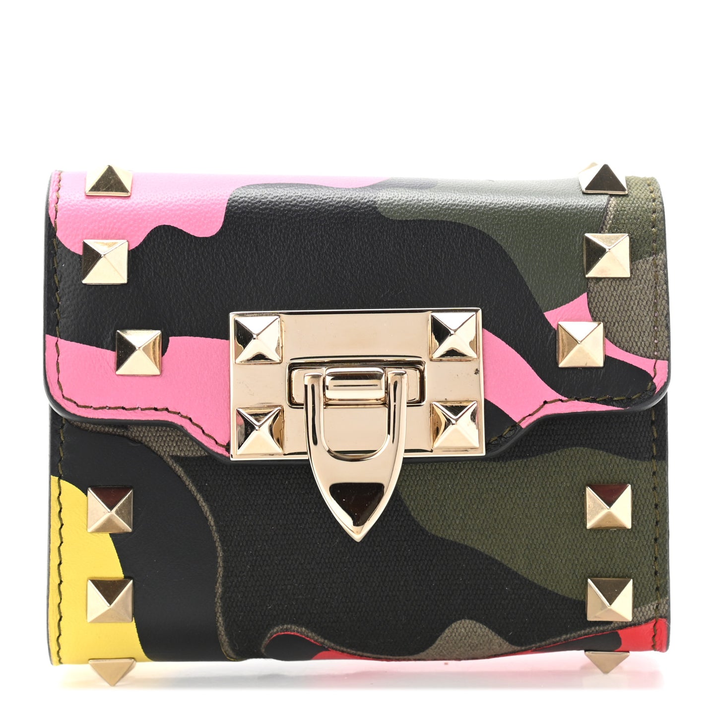 Nappa Canvas Camouflage Rockstud Flip Lock Wallet