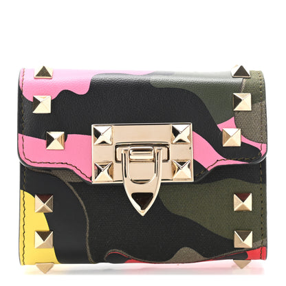 Valentino Garavani Nappa Canvas Camouflage Rockstud Flip Lock Wallet 1 of 9