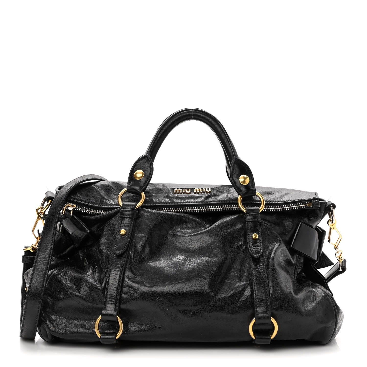 Miu Miu Vitello Lux Bow Tote Black 1 of 15
