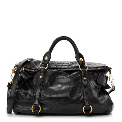 Miu Miu Vitello Lux Bow Tote Black 1 of 15