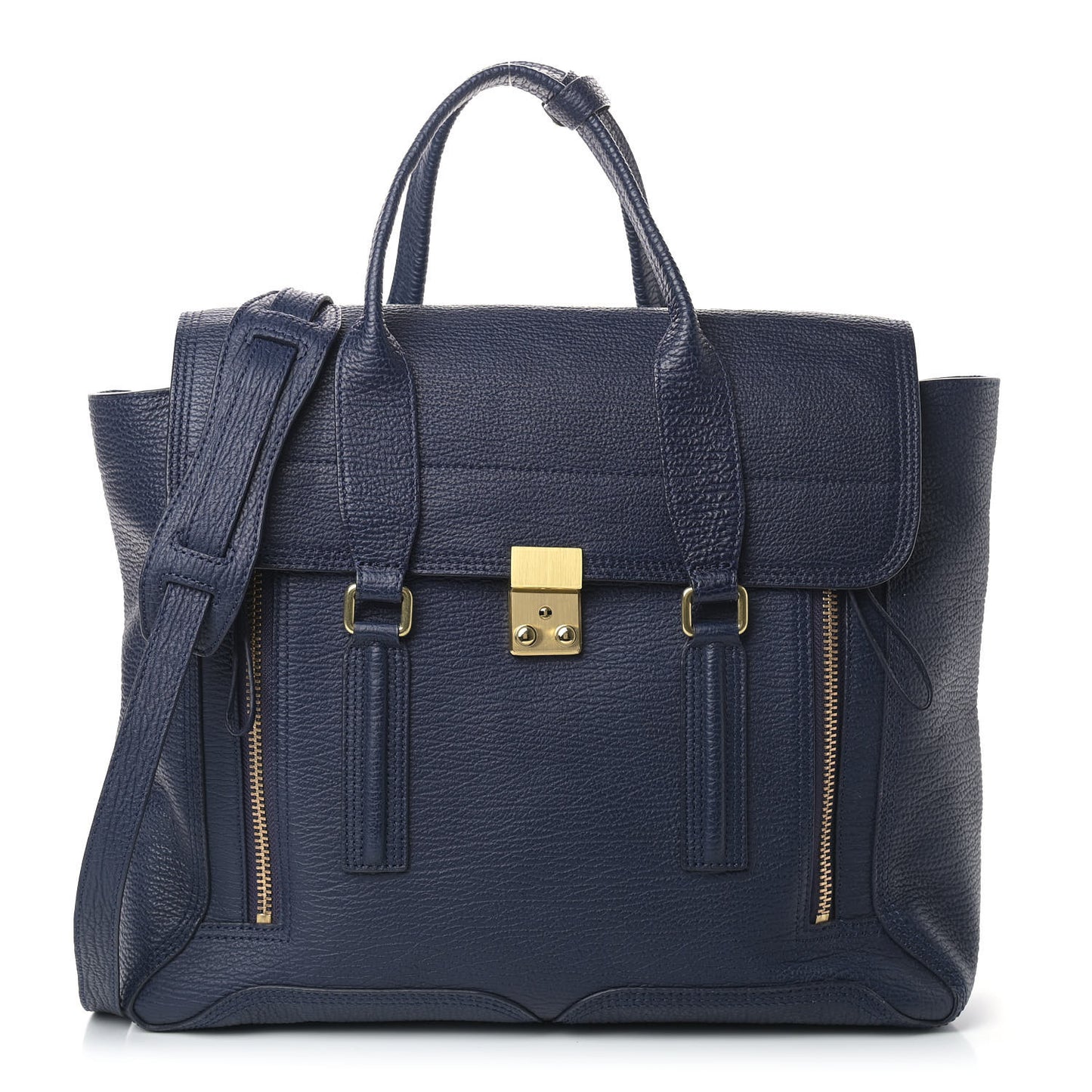 Textured Calfskin Large Pashli Satchel Navy