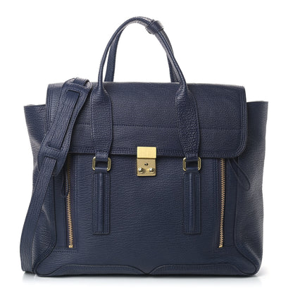 3.1 Phillip Lim Textured Calfskin Large Pashli Satchel Navy 1 of 9