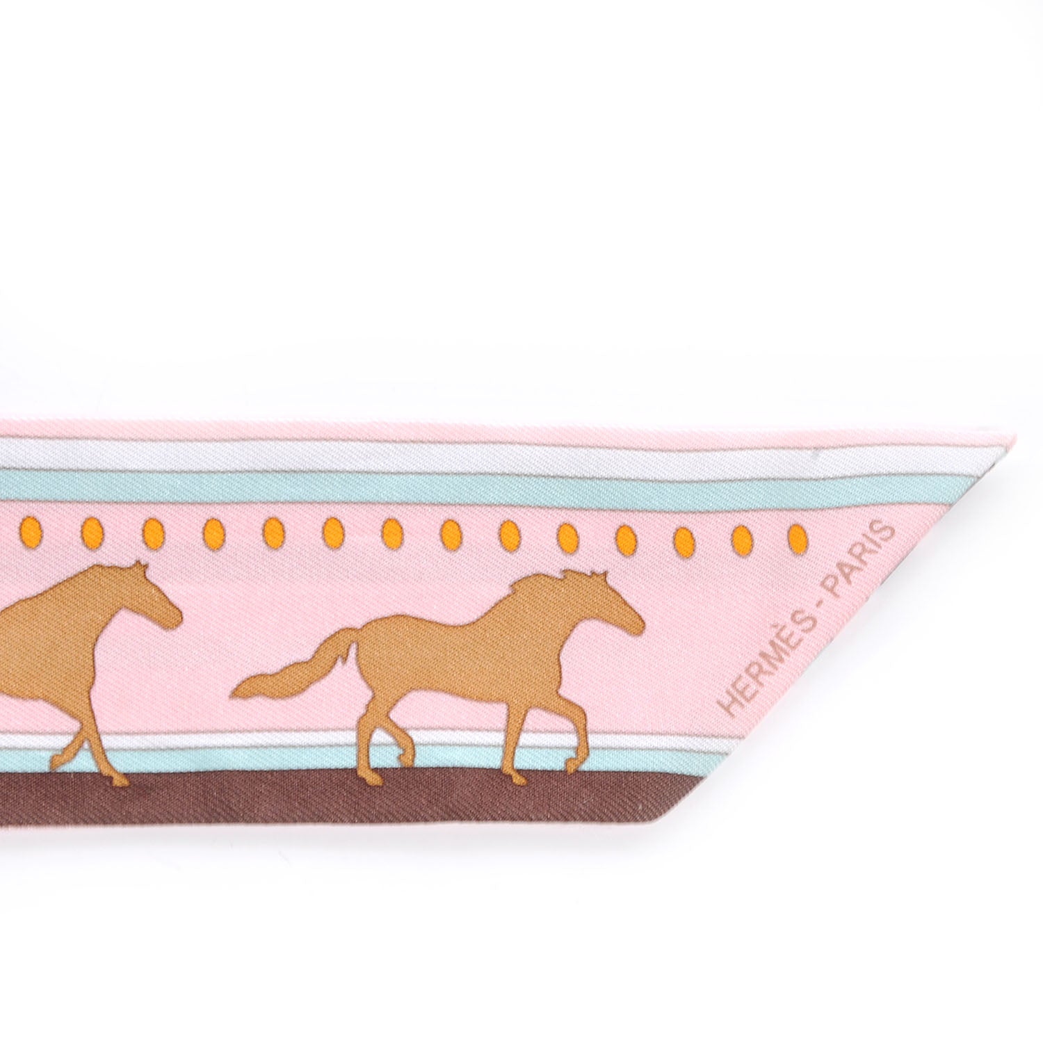 Hermes Silk Sequences Twilly Scarf Rose Pale Chocolat Vert D'Eau 3 of 6