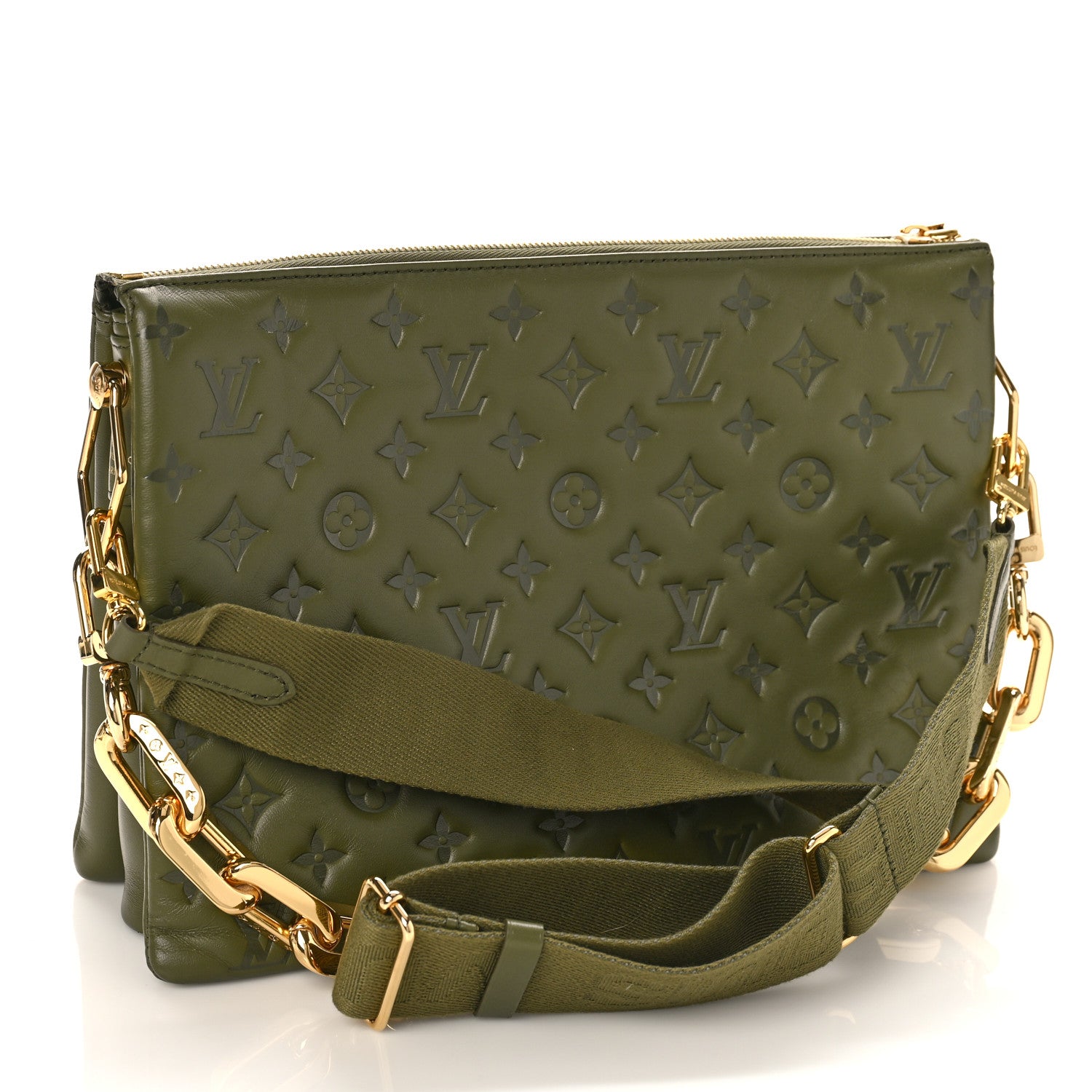Louis Vuitton Lambskin Embossed Monogram Coussin MM Khaki 3 of 8