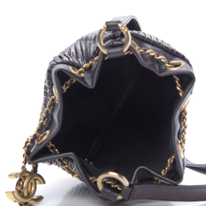 Chanel Iridescent Crumpled Calfskin Coco Pleats Small Drawstring Bag Black 5 of 9