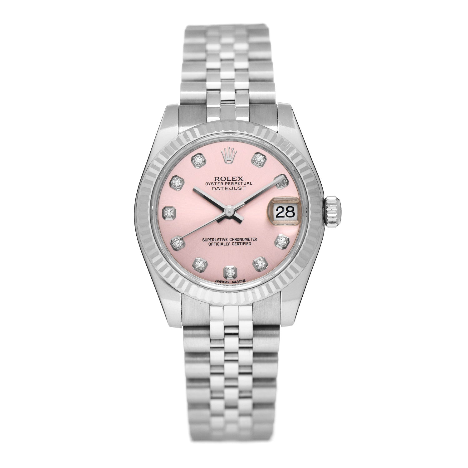 Rolex Stainless Steel 18K White Gold Diamond 31mm Oyster Perpetual Datejust Watch Pink 178274 1 of 5