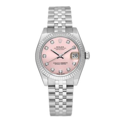 Rolex Stainless Steel 18K White Gold Diamond 31mm Oyster Perpetual Datejust Watch Pink 178274 1 of 5