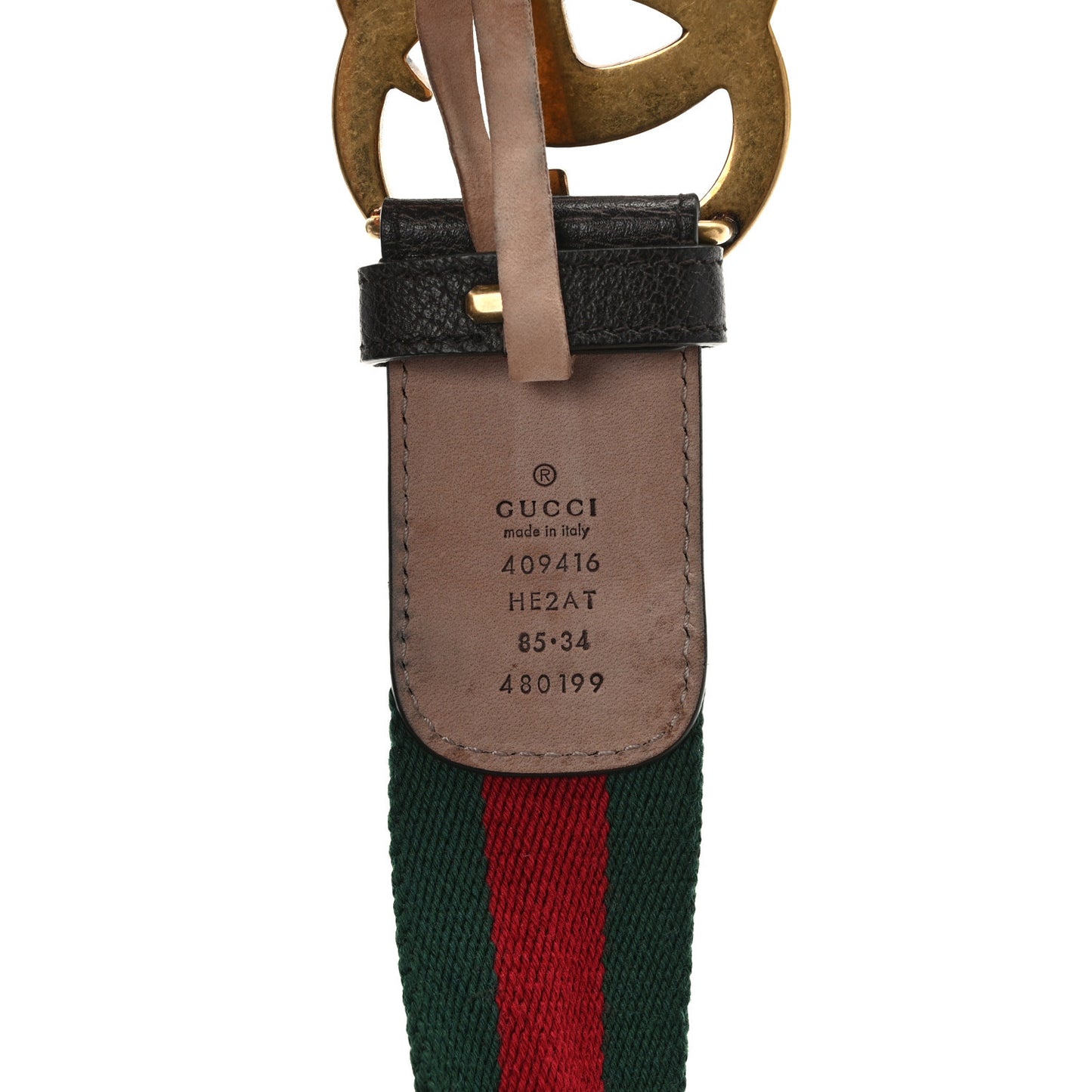 Nylon Calfskin Double G Web 40mm Belt 85 34 Green Red Dark Cocoa