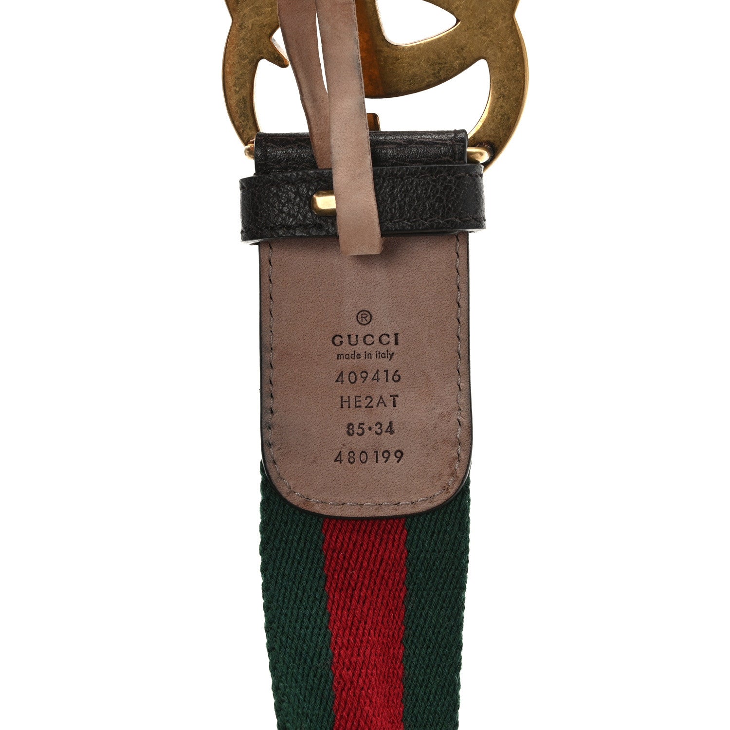 Gucci Nylon Calfskin Double G Web 40mm Belt 85 34 Green Red Dark Cocoa 3 of 4