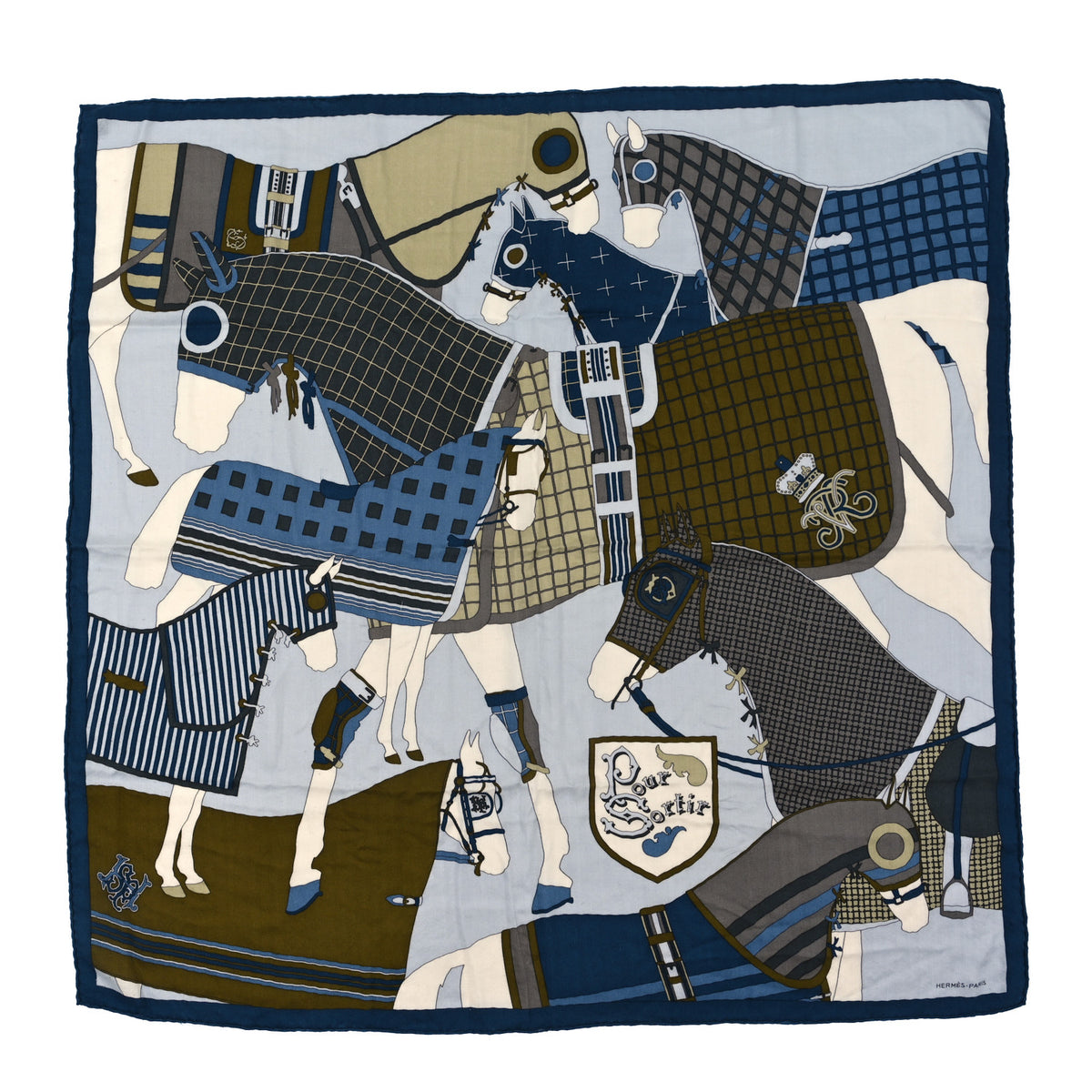 Hermes Cashmere Silk Pour Sortir Scarf 100 Ciel Matcha Bleu Turquin 1 of 4