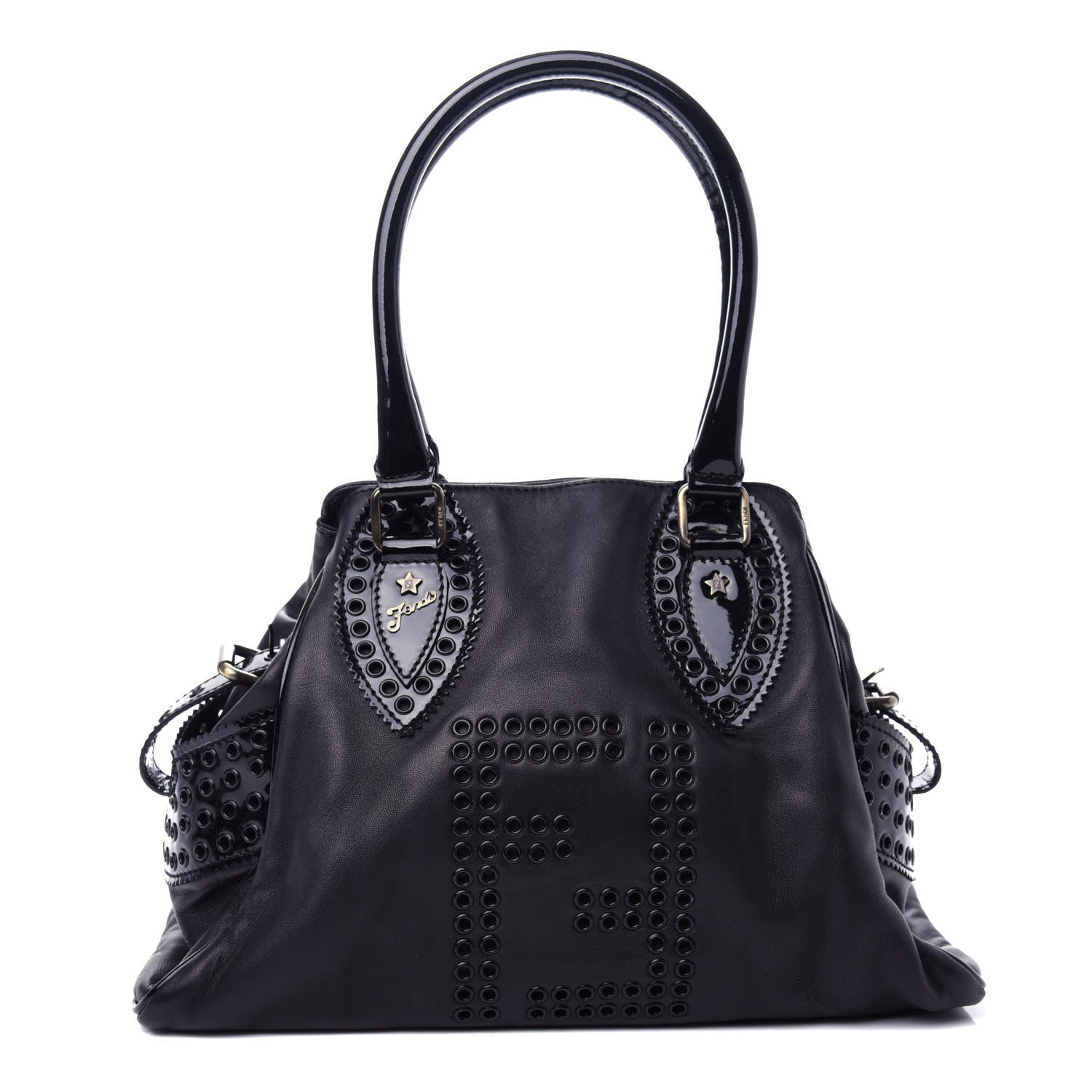 Fendi Nappa Patent Grommet Bag De Jour Black 1 of 11