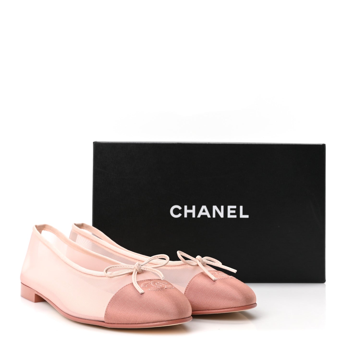 Mesh Grosgrain CC Cap Toe Ballerina Flats 41 Light Pink Dark Pink