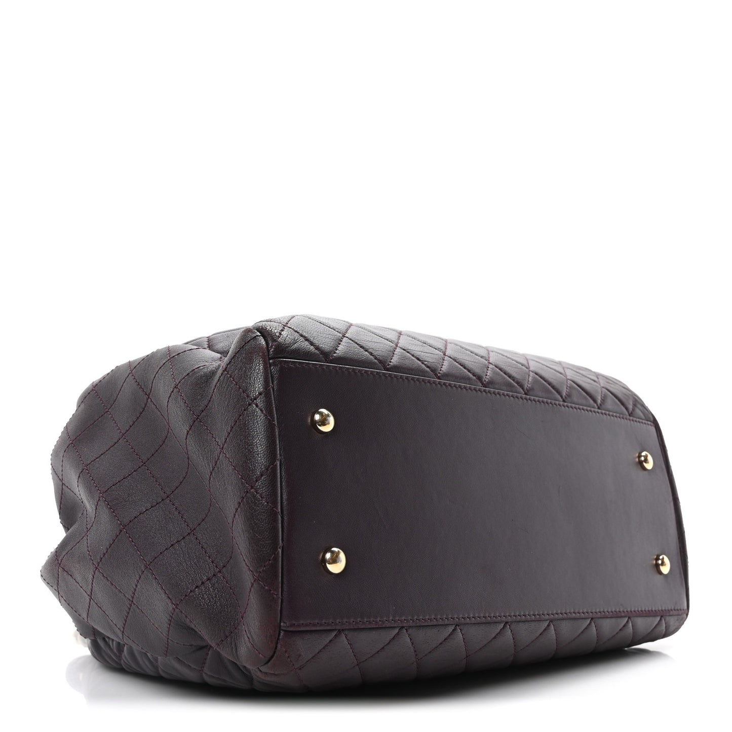Lambskin Quilted Large Drawstring Shoulder Bag Dark Purple