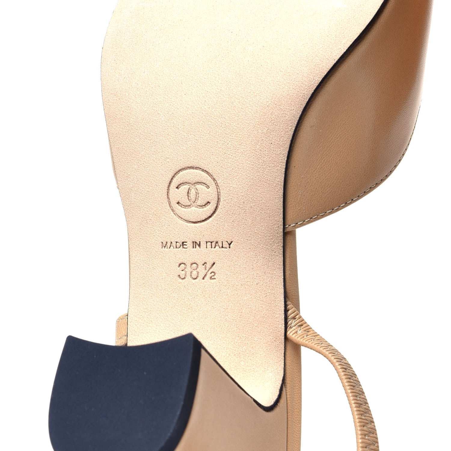 Chanel Goatskin Grosgrain Cap Toe CC Slingback Pumps 38.5 Beige Black 8 of 10