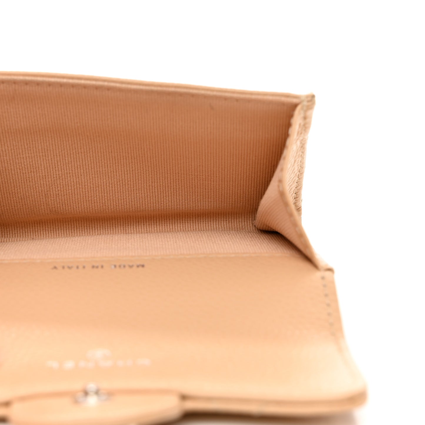 Caviar Quilted Flap Card Holder Wallet Beige
