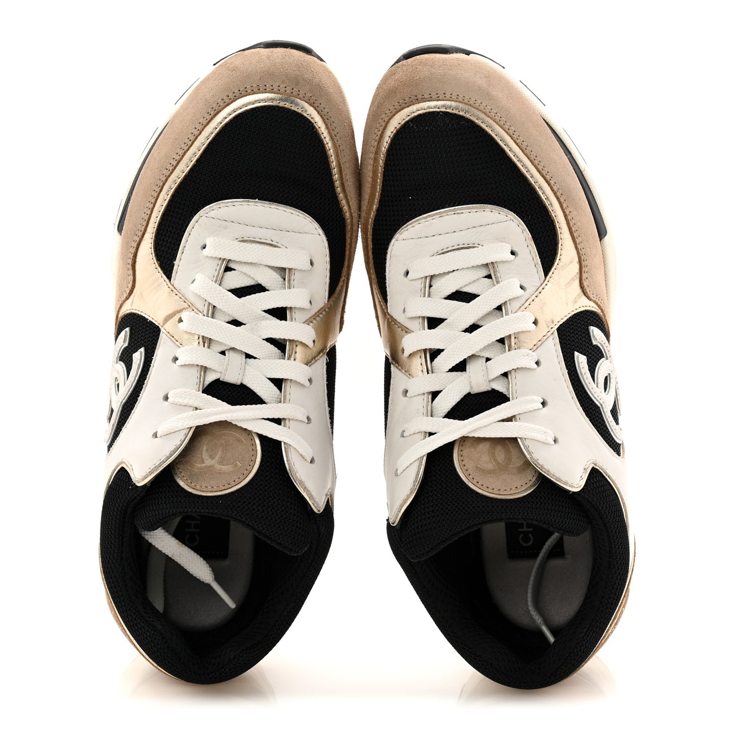 Mesh Suede Calfskin Grained Calfskin Womens CC Sneakers 41 White Black Beige Gold