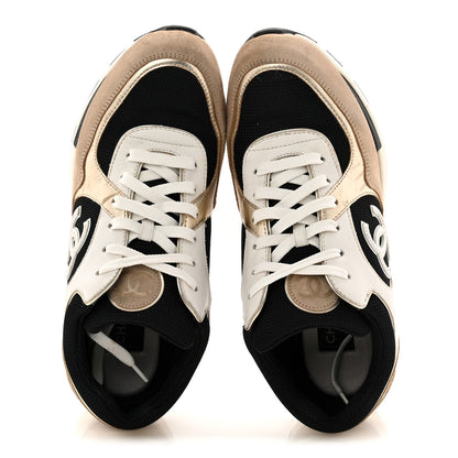 Chanel Mesh Suede Calfskin Grained Calfskin Womens CC Sneakers 41 White Black Beige Gold 2 of 11