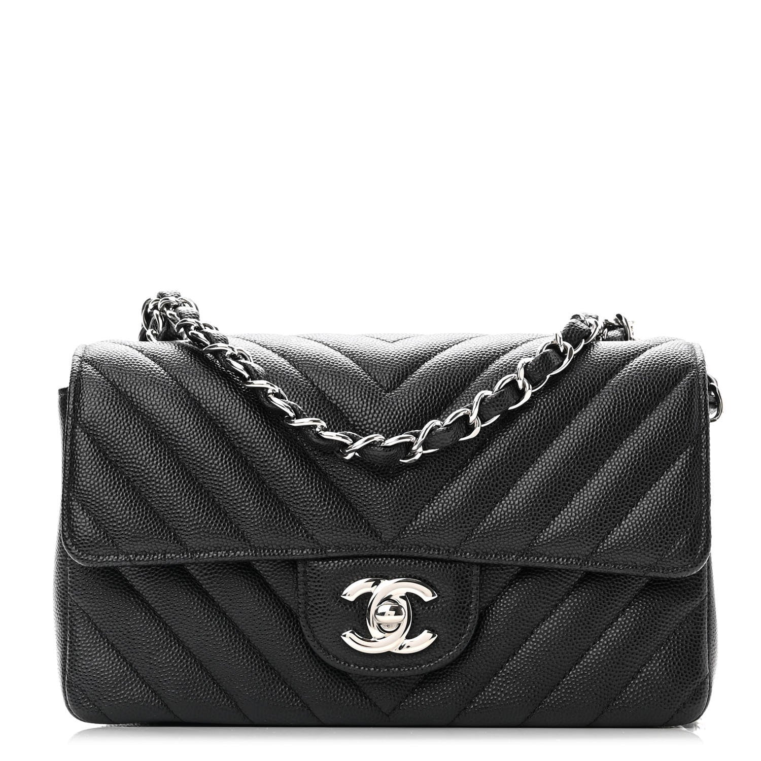 Chanel Caviar Chevron Quilted Mini Rectangular Flap Black 1 of 11