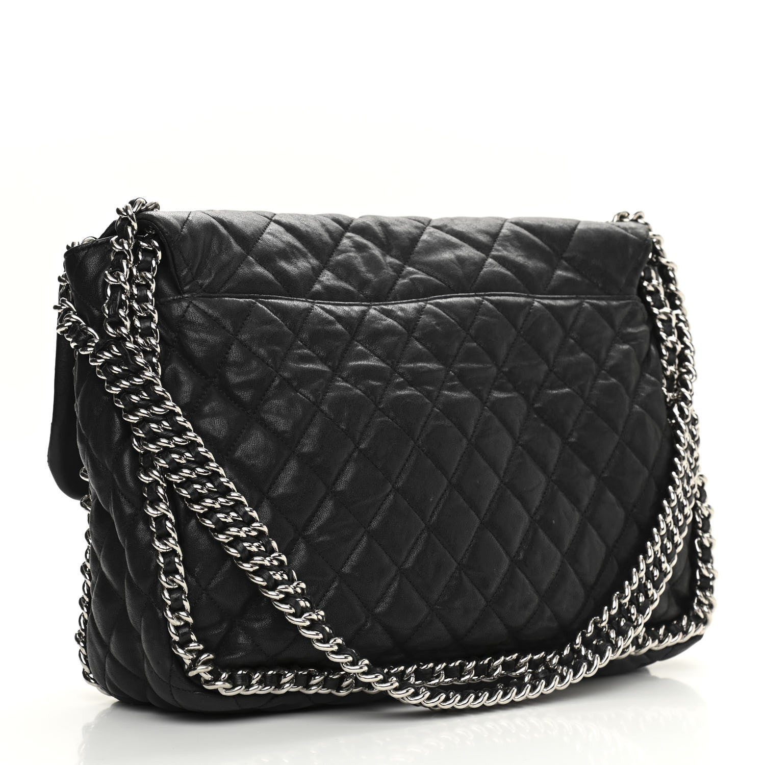 Chanel Washed Lambskin Quilted Maxi Chain Around Flap Black 3 of 12