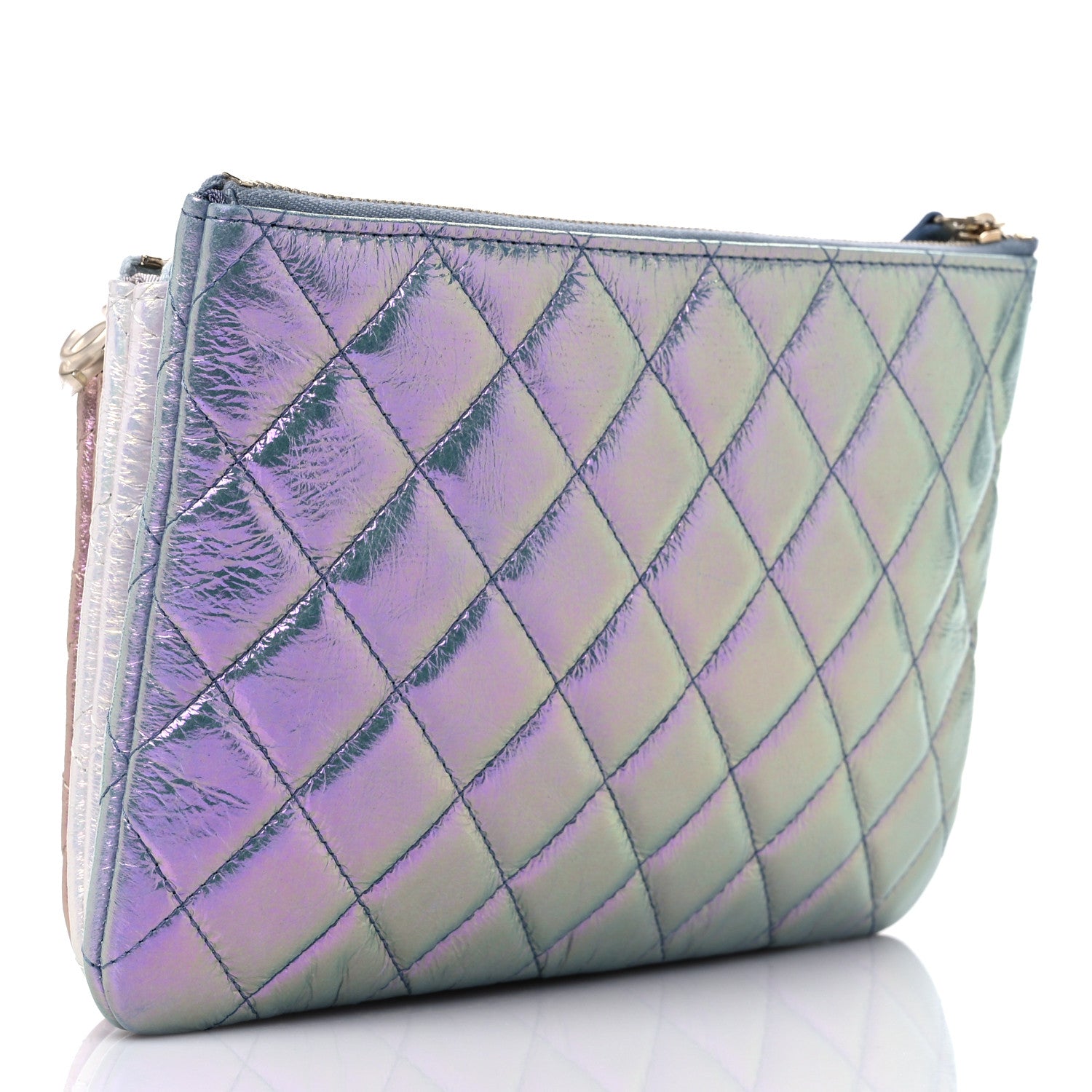 Chanel Iridescent Crumpled Calfskin Trio Cosmetic Case Blue Pink Ivory 3 of 11