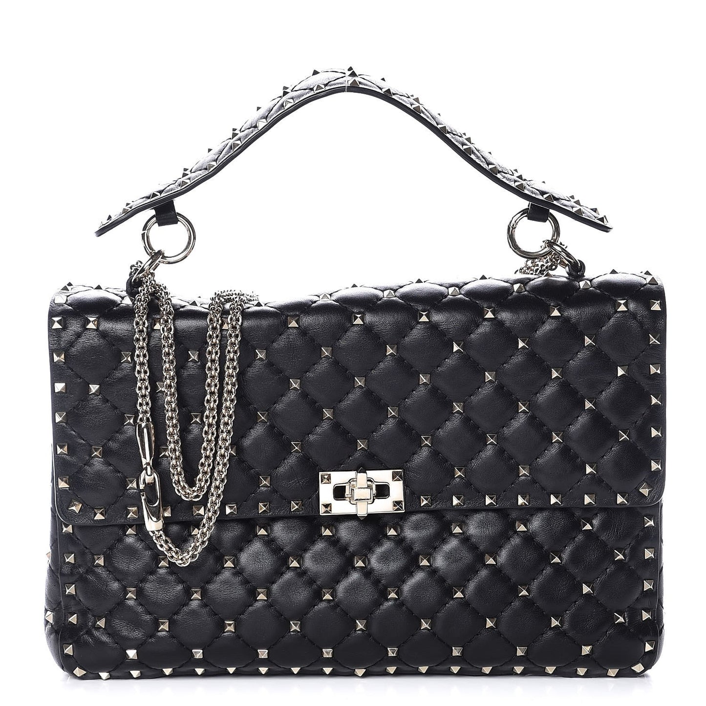Lambskin Large Rockstud Spike Shoulder Bag Black