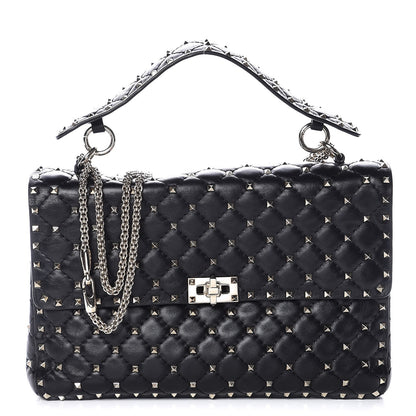 Valentino Garavani Lambskin Large Rockstud Spike Shoulder Bag Black 1 of 7
