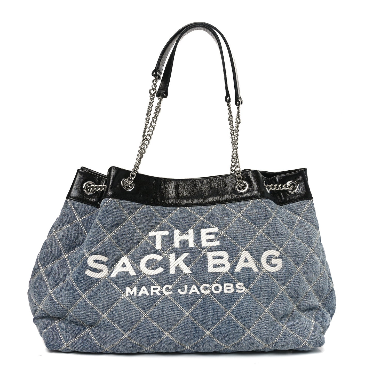 Denim Quilted Chain Large The Sack Bag Light Wash Indigo