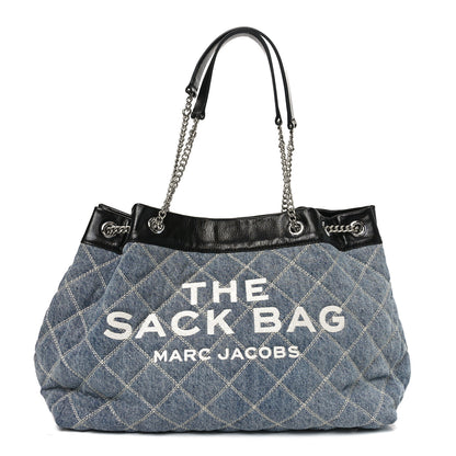 Marc Jacobs Denim Quilted Chain Large The Sack Bag Light Wash Indigo 1 of 9