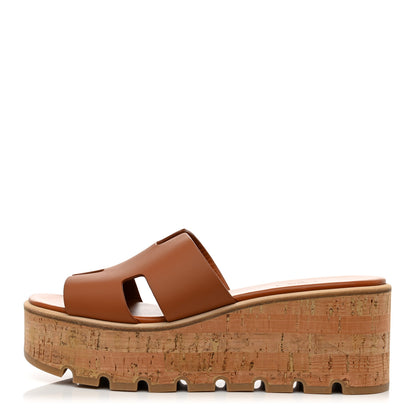 Hermes Calfskin Cork Eze 30 Sandals 40 Marron Glaise 1 of 8
