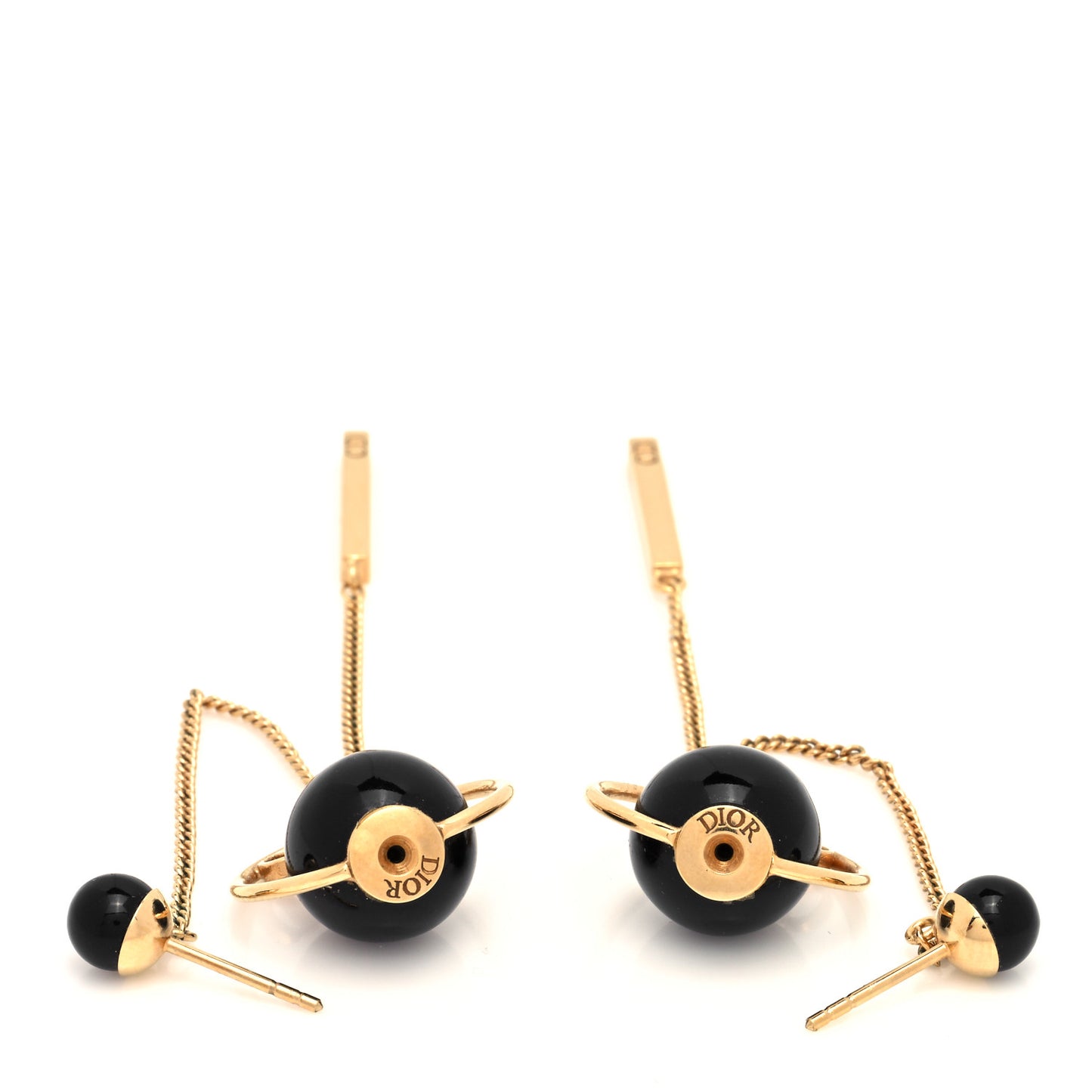 Pearl Tribales Dangle Chain Earrings Black Gold
