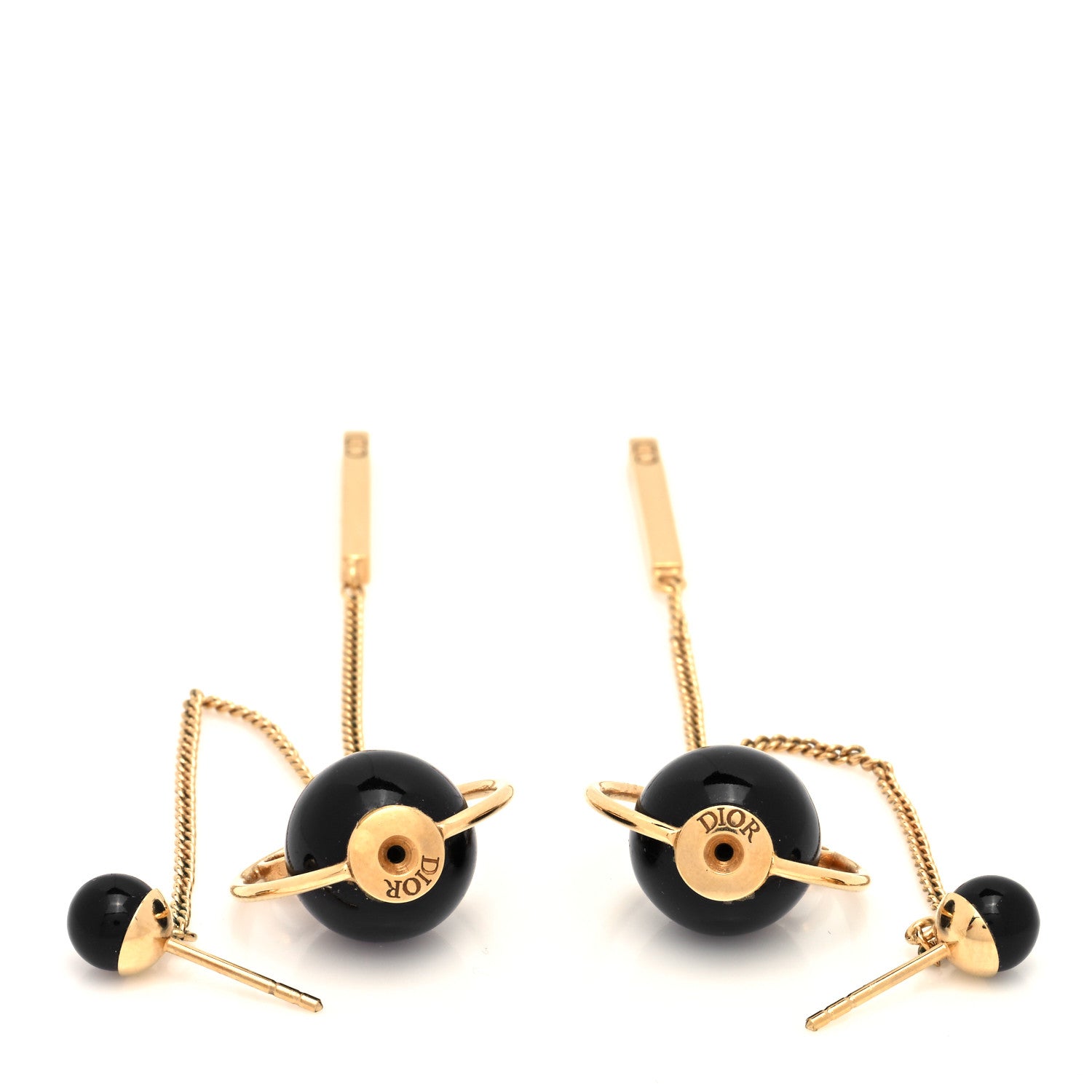 Christian Dior Pearl Tribales Dangle Chain Earrings Black Gold 3 of 4