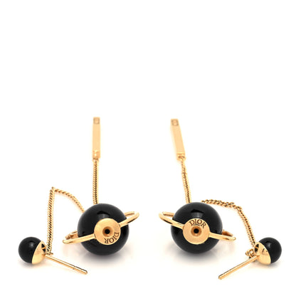 Christian Dior Pearl Tribales Dangle Chain Earrings Black Gold 3 of 4