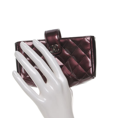 Chanel Striated Patent Quilted Mini Phone Holder Clutch Burgundy 2 of 8