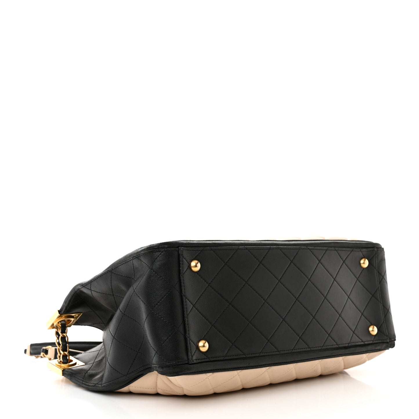 Lambskin Quilted Elegant CC Shopping Tote Beige Black
