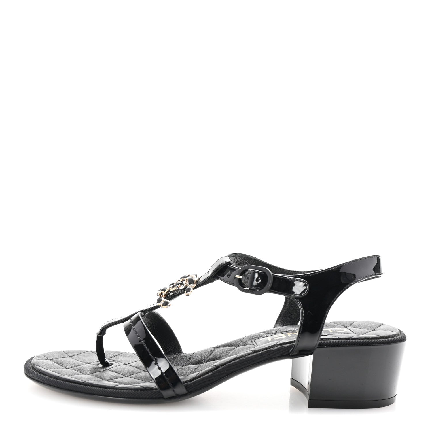 Chanel Patent CC Logo Thong Sandals 37 Black 1 of 9