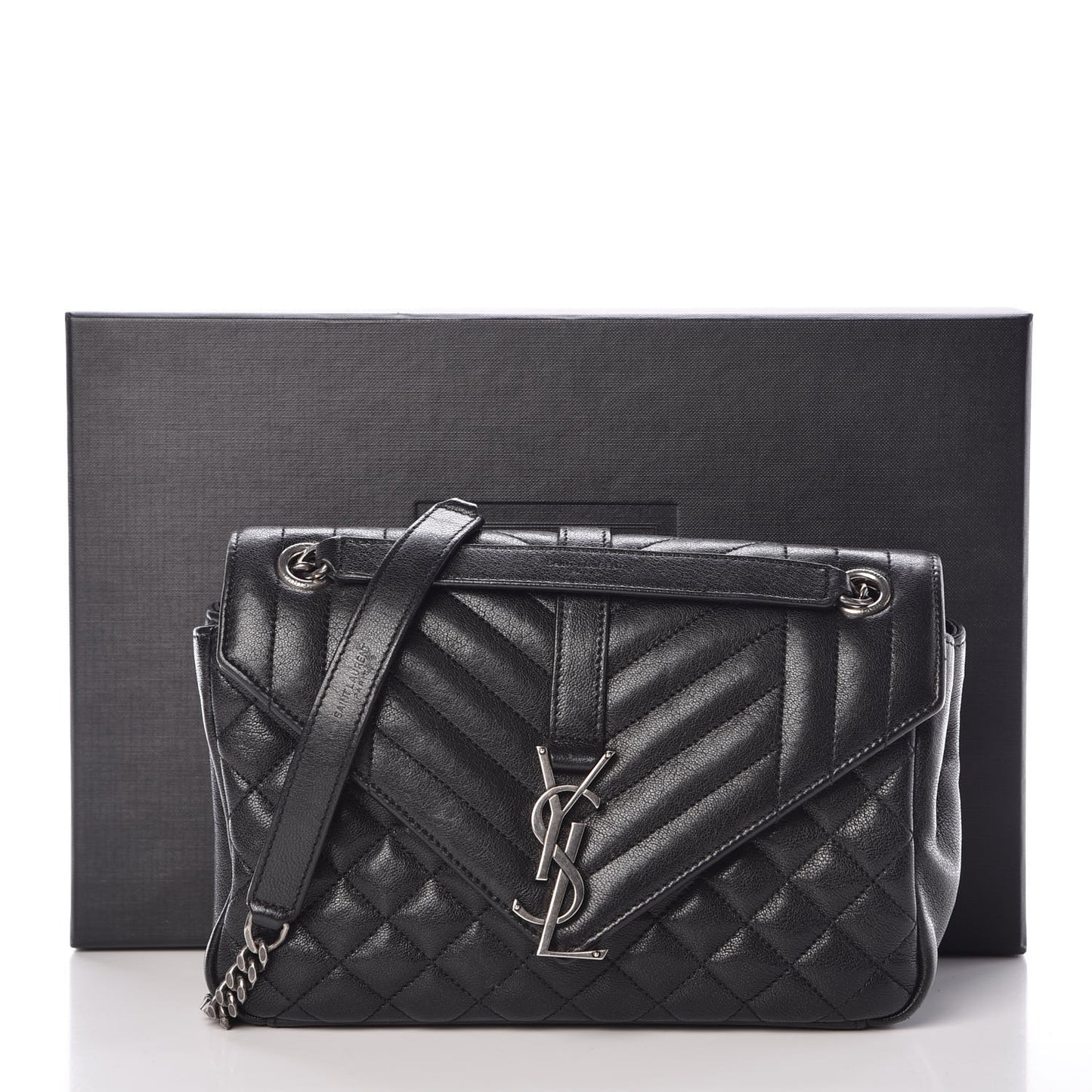 Sheepskin Tri-Quilt Monogram Medium College Bag Black