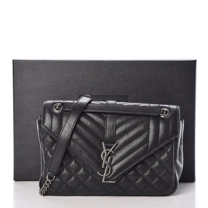 Saint Laurent Sheepskin Tri-Quilt Monogram Medium College Bag Black 10 of 10