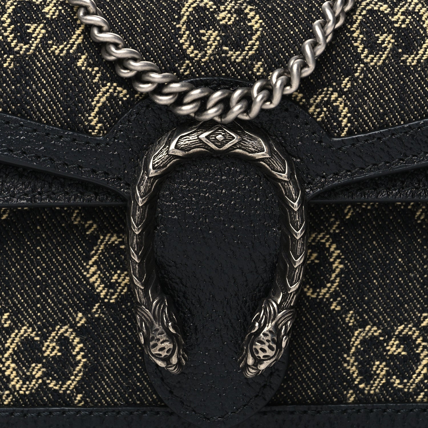Gucci Jacquard Black Denim GG Monogram Super Mini Dionysus Shoulder Bag Black Ivory 7 of 10