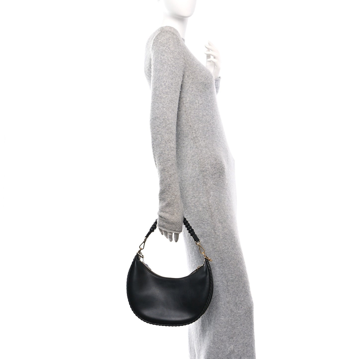 Vitello Grace Matte Whipstitch Small Fendigraphy Hobo Bag Black