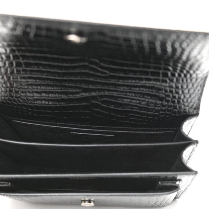 Saint Laurent Calfskin Crocodile Embossed Medium Monogram Sunset Black 5 of 9