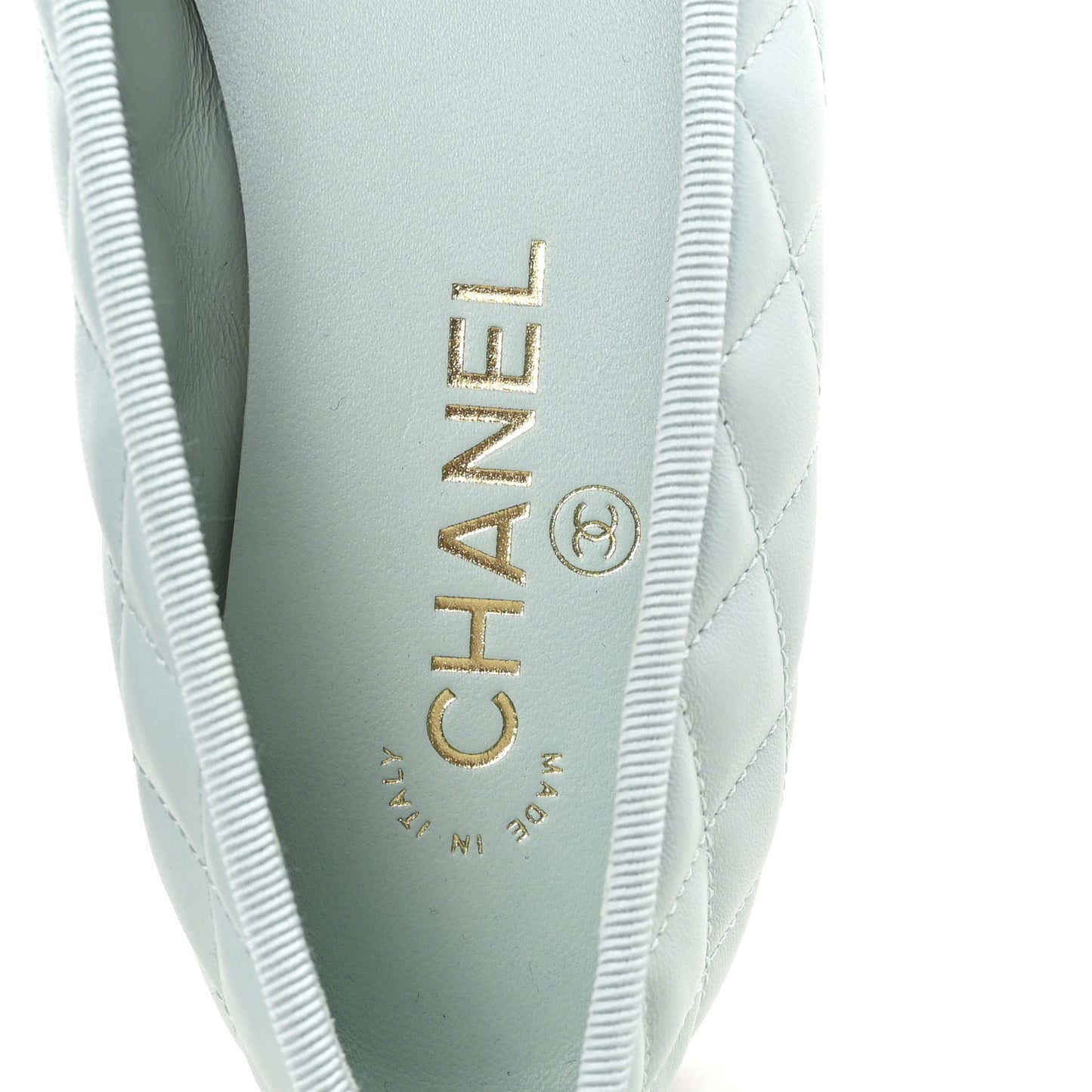 Lambskin Quilted CC Cap Toe Ballerina Flats 37.5 Light Blue Black