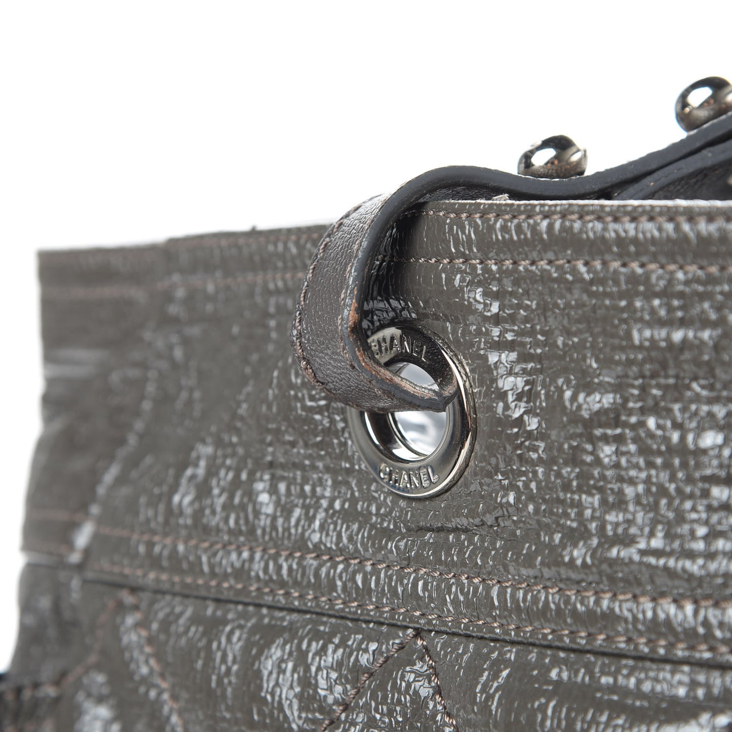 Coated Canvas Quilted Large Paris Biarritz Tote Grey