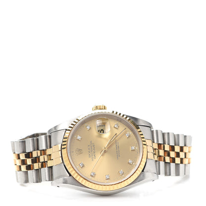 Rolex Stainless Steel 18K Yellow Gold Diamond 36mm Oyster Perpetual Datejust Watch Champagne 16233 2 of 5