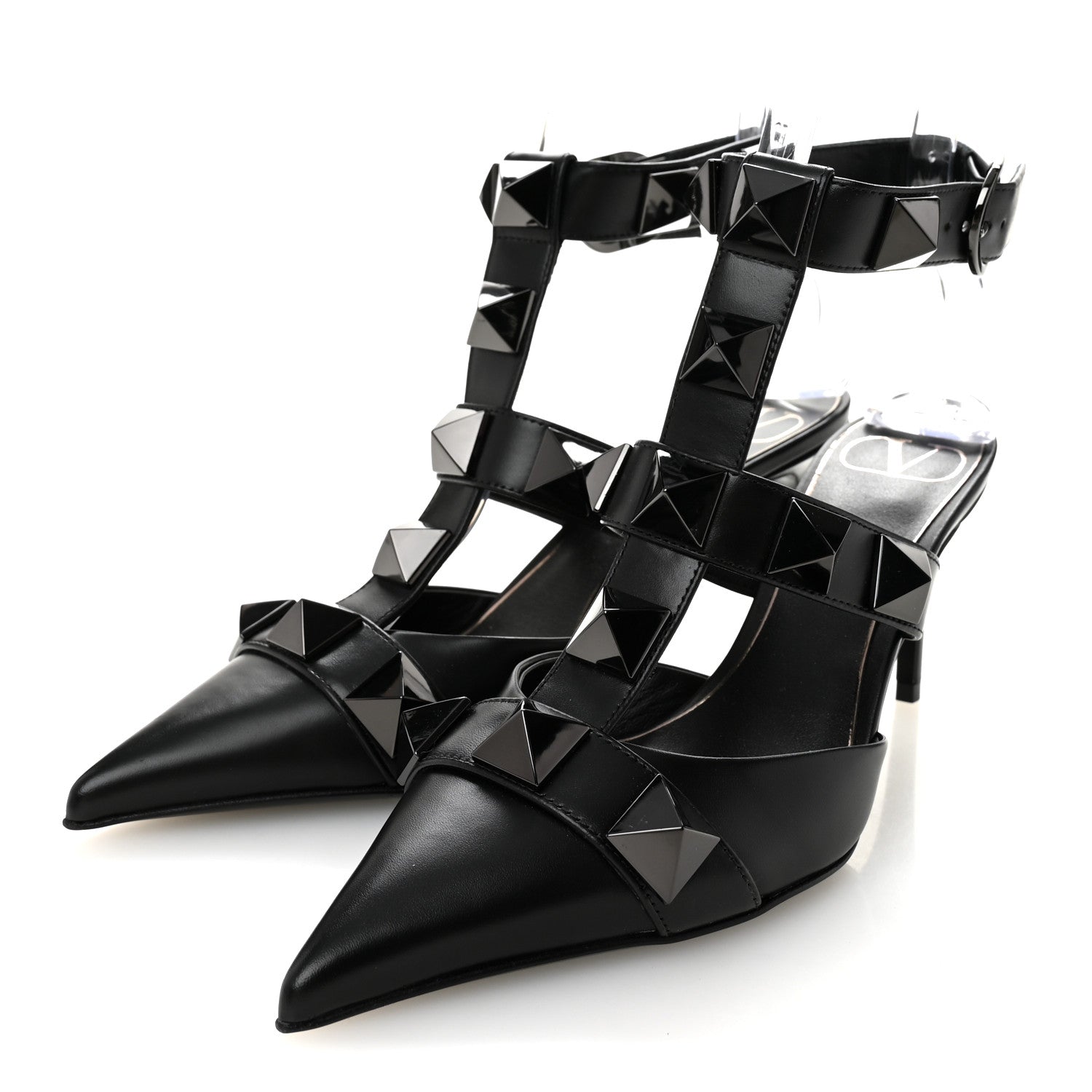 Valentino Garavani Calfskin Monochrome Roman Stud Ankle Strap 80mm Pumps 36 Black 3 of 9